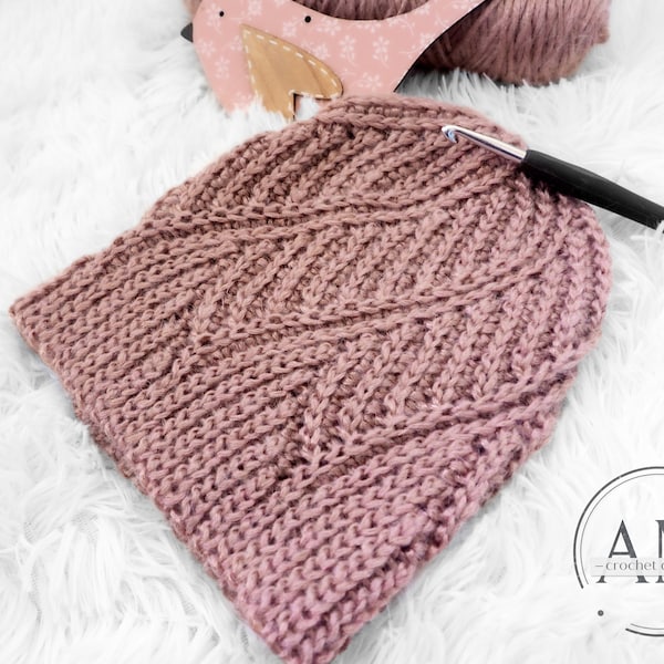 CROCHET PATTERN- HANNAH knit-look cropped beanie,hat,swirl,textured,ribbed,adult,teens,kids,woman,fall,winter,tutorial