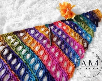 CROCHET PATTERN- SPRING Knit-look Shawl, Cowl, Scarf, Triangular, Textured, Ribbed, Variegated Yarn