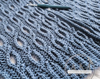 CROCHET PATTERN- RAINDROPS Knit-look Cabled Scarf, Shawl, Cowl, Textured, Ribbed, Stitchery