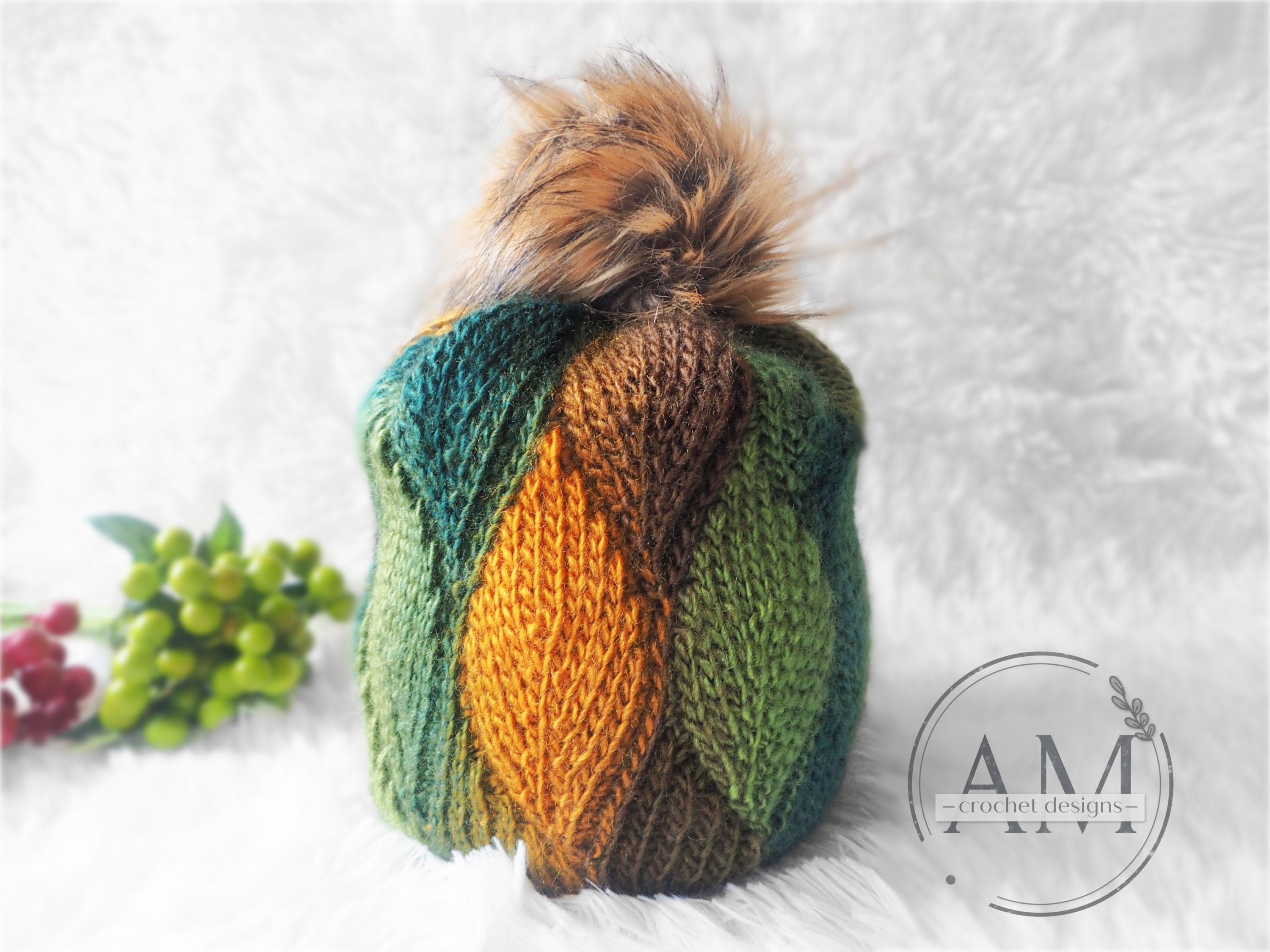 4793 Byos Winter Chic Warm Double Layer Leafy Cutout Crochet Knit Slouchy Knit-look Leafy Beanie Blanket Set Crochet Patterns - DIY  main image 4