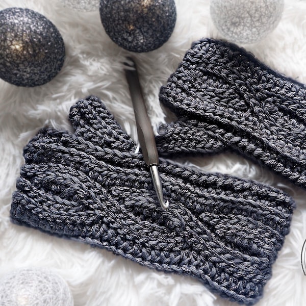 CROCHET PATTERN- Cables knit-look fingerless gloves, wrist warmers,textured,ribbed,stretchy,adult,teens,woman,girl,fall,winter,tutorial