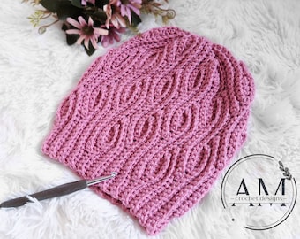 CROCHET PATTERN- MONTANA2 Knit-look Beanie, Cabled Hat, Textured, Ribbed