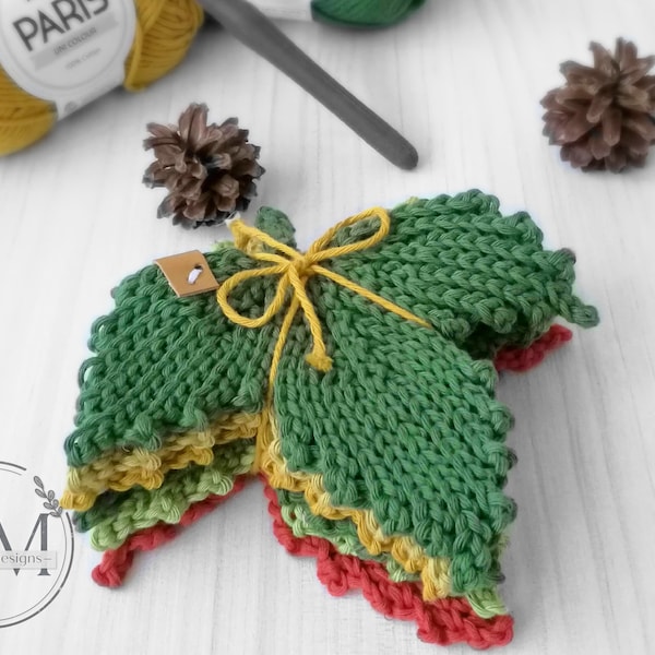 C R O C H E T  PATTERN- knit look LEAVES,coaster,leftover yarns,home decor,diy,textured,decorative,seasonal,fall,decoration,table