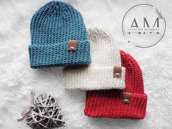 CROCHET PATTERN- CARTER Knit-look Fisherman Style Beanie, Hat, Cropped, Textured, Ribbed, Geometrical