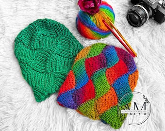 CROCHET PATTERN- Brioche Dream Knit-look Beanie, Reversible Hat,  Ribbed, Textured, Variegated yarn