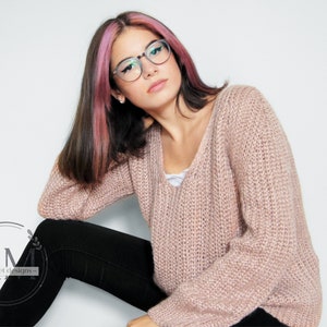 Crochet pattern- knit-look SOFT SWEATER,V-neck,jumper,pullover,loose fit,adult,woman,teen,raglan,small to plus sizes,textured,ribbed