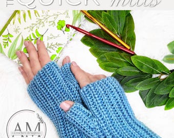 CROCHET PATTERN- QUICK Knit-look Mitts, Gloves, Textured, Ribbed, Geometrical