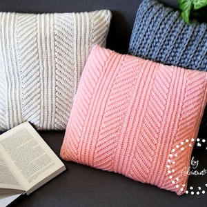 100% C R O C H E T  PATTERN- knit look FISHBONE cushion covers,knit look,leftover yarns,home decor,diy,textured,decorative,pillow