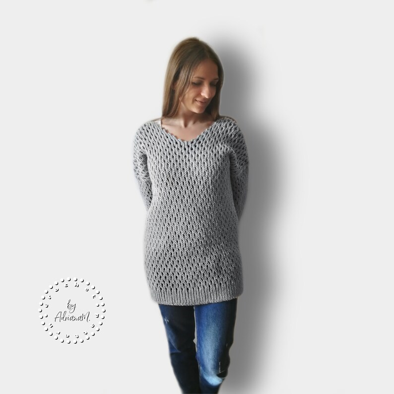 CROCHET PATTERN BELLA knit-look sweater,jumper,pullover,V-neck,loose fit,adult,woman,teen,winter,instant download,tutorial