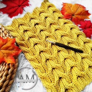 CROCHET PATTERN- MIRRORED cables stitchery for any rectangular pieces,scarf,shawl,cushion cover,blanket,textured,ribbed,twists,knit-look