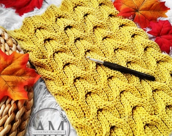 CROCHET PATTERN- MIRRORED cables stitchery for any rectangular pieces,scarf,shawl,cushion cover,blanket,textured,ribbed,twists,knit-look