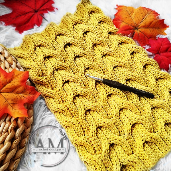 CROCHET PATTERN- MIRRORED cables stitchery for any rectangular pieces,scarf,shawl,cushion cover,blanket,textured,ribbed,twists,knit-look