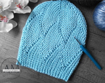 CROCHET PATTERN- AQUA Knit-Look Beanie, Ribbed, Textured, Waves