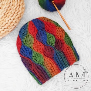 HÄKELANLEITUNG - ASPEN Blätter Beanie,Mütze,Strickmütze,gemustert,gerippt,Erwachsene,Teenager,Frau,Herbst,Winter,tutorial