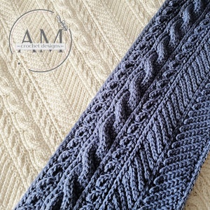 CROCHET PATTERN- ALPINA knit-look cabled blanket, baby,throw,lapghan,queen,textured,cables,ribbed,tutorial