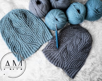 CROCHET PATTERN- LAUREL Knit-look Slouchy Beanie, Hat, Geometrical, Textured, Ribbed, Cables
