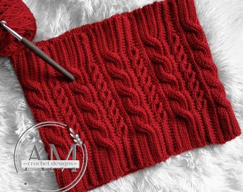 CROCHET PATTERN- ALPINA Knit-look Cabled Cowl, Textured, Ribbed Scarf