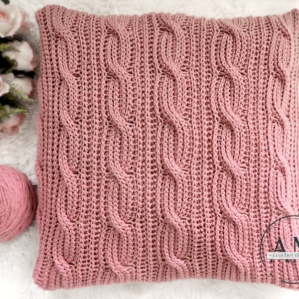 100% C R O C H E T  PATTERN- knit look 3D cables cushion covers,knit look,home decor,diy,textured,decorative,pillow