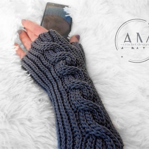CROCHET PATTERN- 3D cables knit-look fingerless gloves, wrist warmers,textured,ribbed,stretchy,adult,teens,woman,girl,fall,winter,tutorial