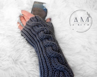 Lady Long Ribbed Cable Knit Fingerless Gloves/Hand Warmers 