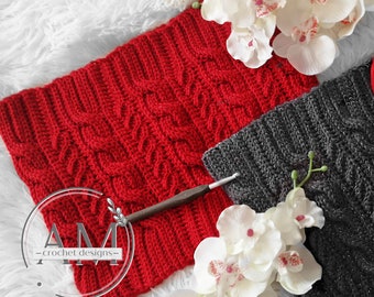 CROCHET PATTERN- ALPINA Knit-look Cabled Cowl, Textured, Ribbed, Scarf