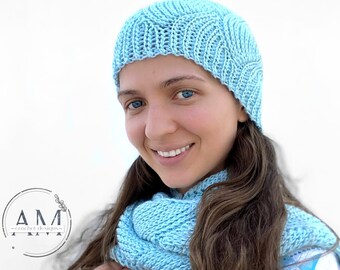 CROCHET PATTERN- AQUA Knit-Look Beanie, Textured, Ribbed, Waves