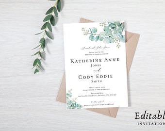 Ensemble de modèles pour faire-part de mariage | Faire-part de mariage traditionnel | Suite d'invitations modifiables | Imprimable | Faire-part de mariage en eucalyptus