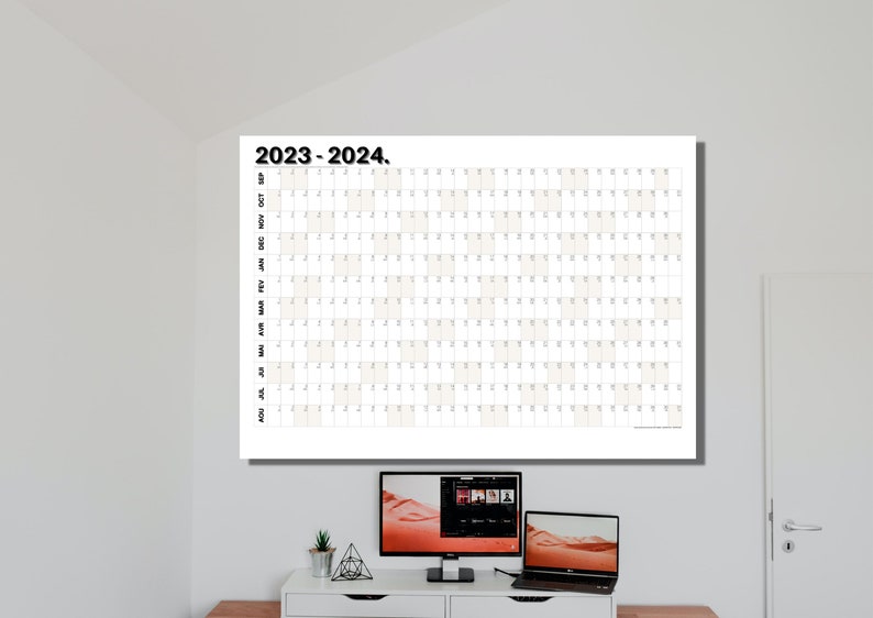 Calendrier mural géant numérique 2023 / 2024 Planificateur - Etsy France