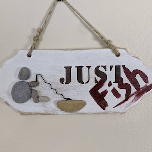 Just Fish wall hanging sign made with Lake Michigan stones