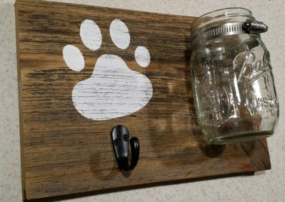 Dog Pet Leash Hook Reclaimed Barn Wood Leash And Treat Station Etsy