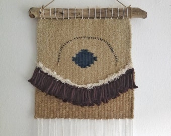 Rustic home decor Jute Hanging woven tapestry Woven wall hanging Circular weaving cotton and ceramic beads fibre art