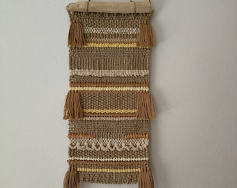 Rustic home decor Jute Hanging woven tapestry Woven wall hanging Circular weaving cotton and ceramic beads fibre art