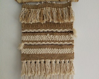 Rustic home decor Jute Hanging woven tapestry Woven wall hanging Circular weaving cotton and ceramic beads fibre art