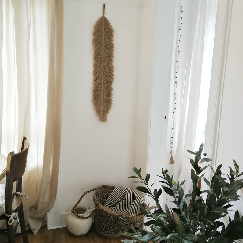 Jute macrame feather. French country decor. Macrame feather. Etsy