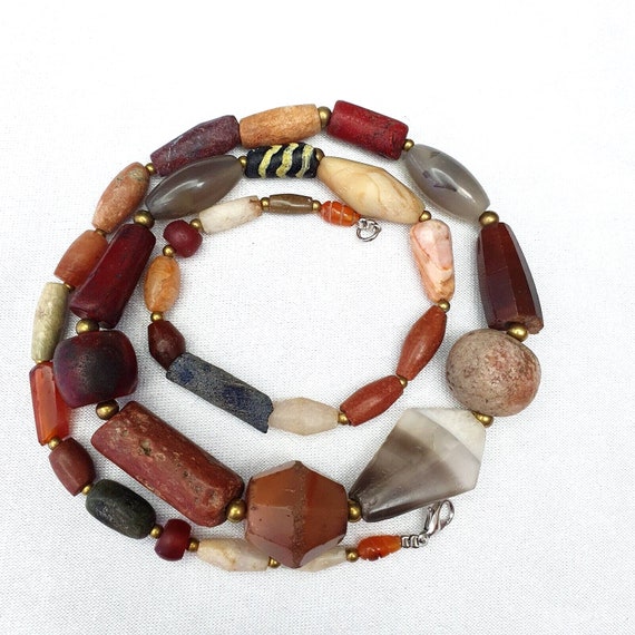 Antique carnelian multi agate ancient jasper glass beads necklaceGift