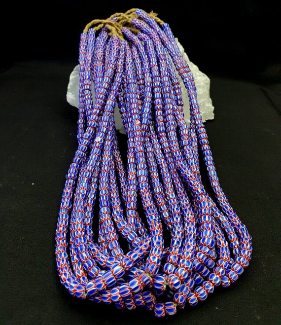 Tiny blue chevrons venetian beads african necklace 8mm