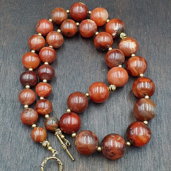 Antique old himalayan indo tibetan carnelian agate beads necklace nl-8