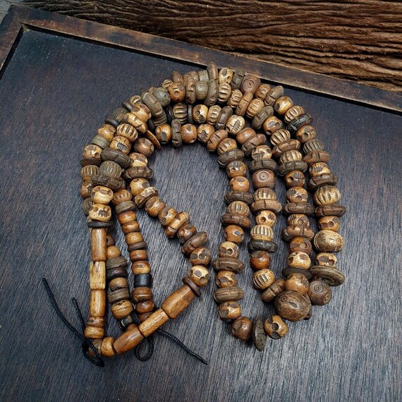 Vintage trade tibetan carving beads beaded necklace