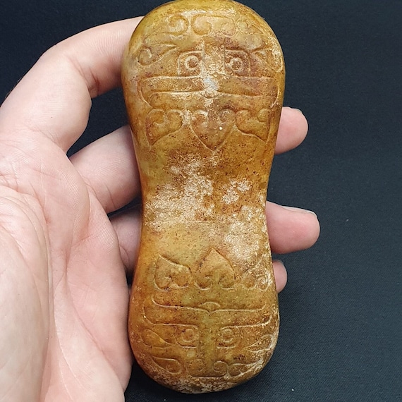 Antique chinese song dynasty calligraphy stone carved yellow jade stone