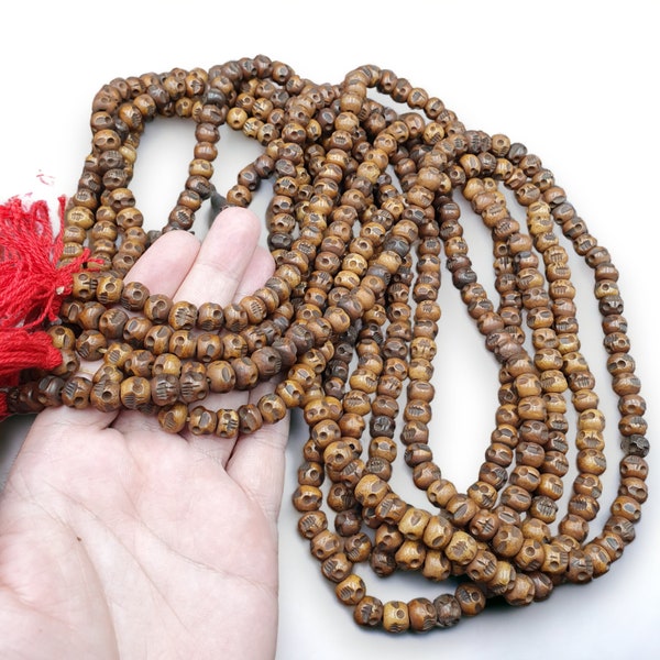 Bracelet tibétain antique en vieux os de crâne 108, perles de prière mala, collier chapelet
