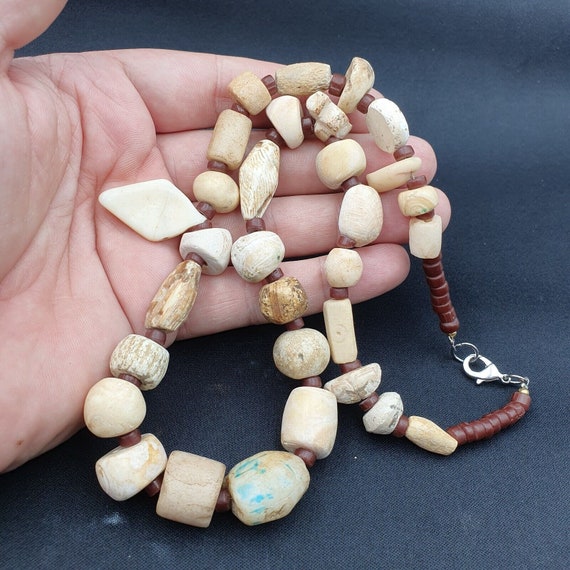 Antique ancient himalayan afghan pakistan tibetan stone  beads necklace mala