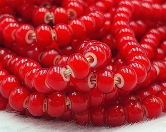 Collier De Perles Cœur Vénitien Blanc Et Rouge - Brin Long 24 Pouces, Perles De 8 Mm En Verre
