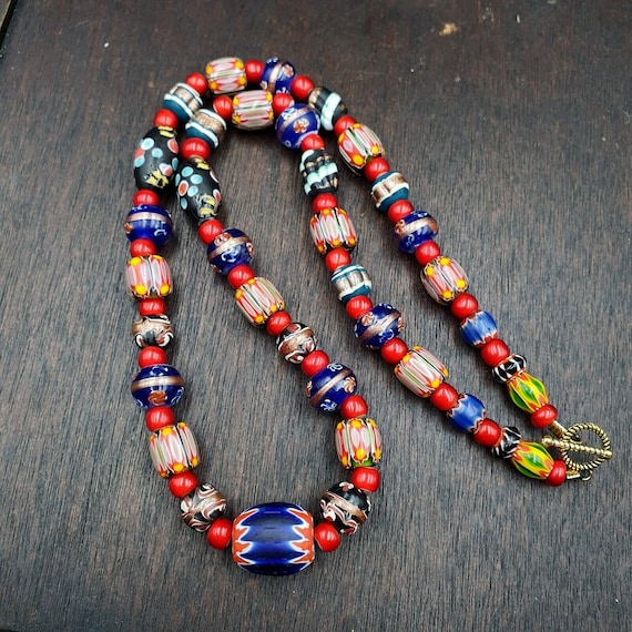 Venetian african style vintage unique pattern glass beads necklace wdk-10Gift