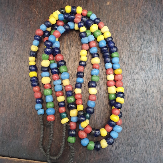 Lot 2 vintage old african mix color glass beads strands necklace.Gift