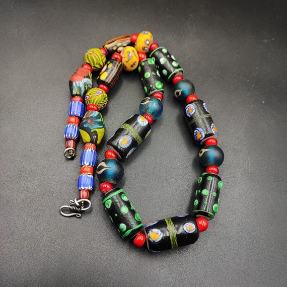 Vintage venetian african style chevron eye glass beads necklace mix1Gift