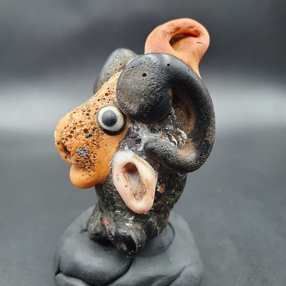 Large ancient mosaic glass sheep head bead pendantGift