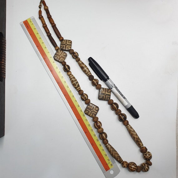 Asian burmese old pumtek stone beads long necklac… - image 2