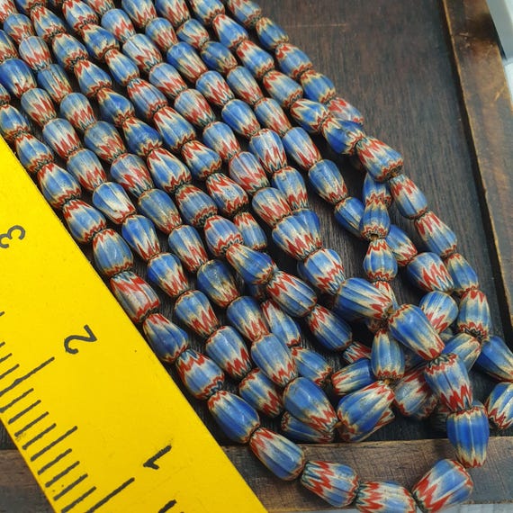 Antique Vintage Venetian inspired Chevron Glass Beads Strand