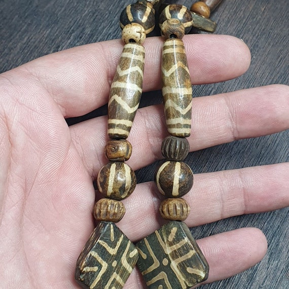 Asian burmese old pumtek stone beads long necklac… - image 8