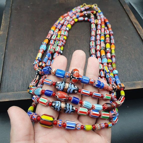 Wholesale 5 pcs vintage chevron and white heart venetian glass beads necklaceGift